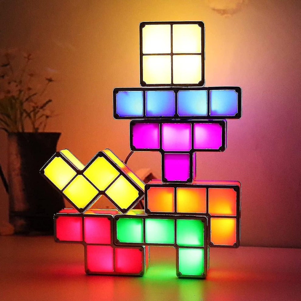 Tangram Stackable Night Light,  Led 7 Colors Induction Interlocking Desk Lamp 3d Diy Magic Blocks Puzzles Toy For Kids Teens Bedroom Home Decor Ideal