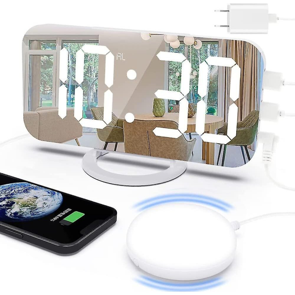 (White) Loud Alarm Clock With Bed Shaker For Heavy Sleeper,dual Vibrating Alarm Clock With Usb Charger For Hearing-impaired Deaf