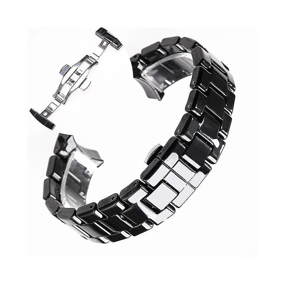 (18mm, Black silver) 18mm 22mm Ceramic Strap For Armani Watch Ar1400 Ar1410 Ar1402 Ar1401 Men Women Band Bracelet Belt Black White Butterfly Button