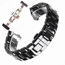(22mm, Black rose gold) 18mm 22mm Ceramic Strap For Armani Watch Ar1400 Ar1410 Ar1402 Ar1401 Men Women Band Bracelet Belt Black White Butterfly Button