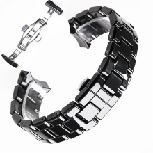 (22mm, Black silver) 18mm 22mm Ceramic Strap For Armani Watch Ar1400 Ar1410 Ar1402 Ar1401 Men Women Band Bracelet Belt Black White Butterfly Button