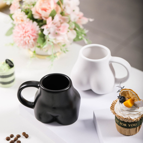 (Black) Creative Ceramic Mug Personalized Art Hip Coffee Cup Drinking Cup Butt Cup for Office and Home