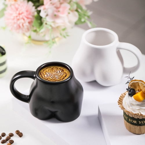 (Black) Creative Ceramic Mug Personalized Art Hip Coffee Cup Drinking Cup Butt Cup for Office and Home 2