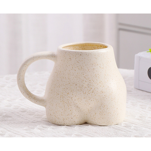 (Beige) Creative Ceramic Mug Personalized Art Hip Coffee Cup Drinking Cup Butt Cup for Office and Home