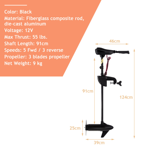 Casart 12V Electric Trolling Motor 55LBS Transom Mounted 8 Speeds Trolling Motor 2
