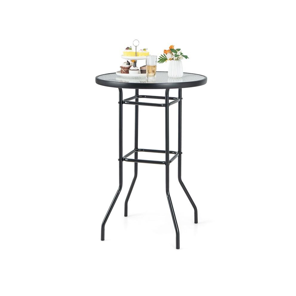 68x68CM Round Bistro Table Outdoor Glass Tabletop Garden Patio Dining Table