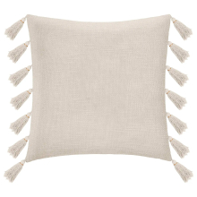 Square Tassel Cushion - Ivory, 50x50x18 cm with Edge Tassels and Removable Cover