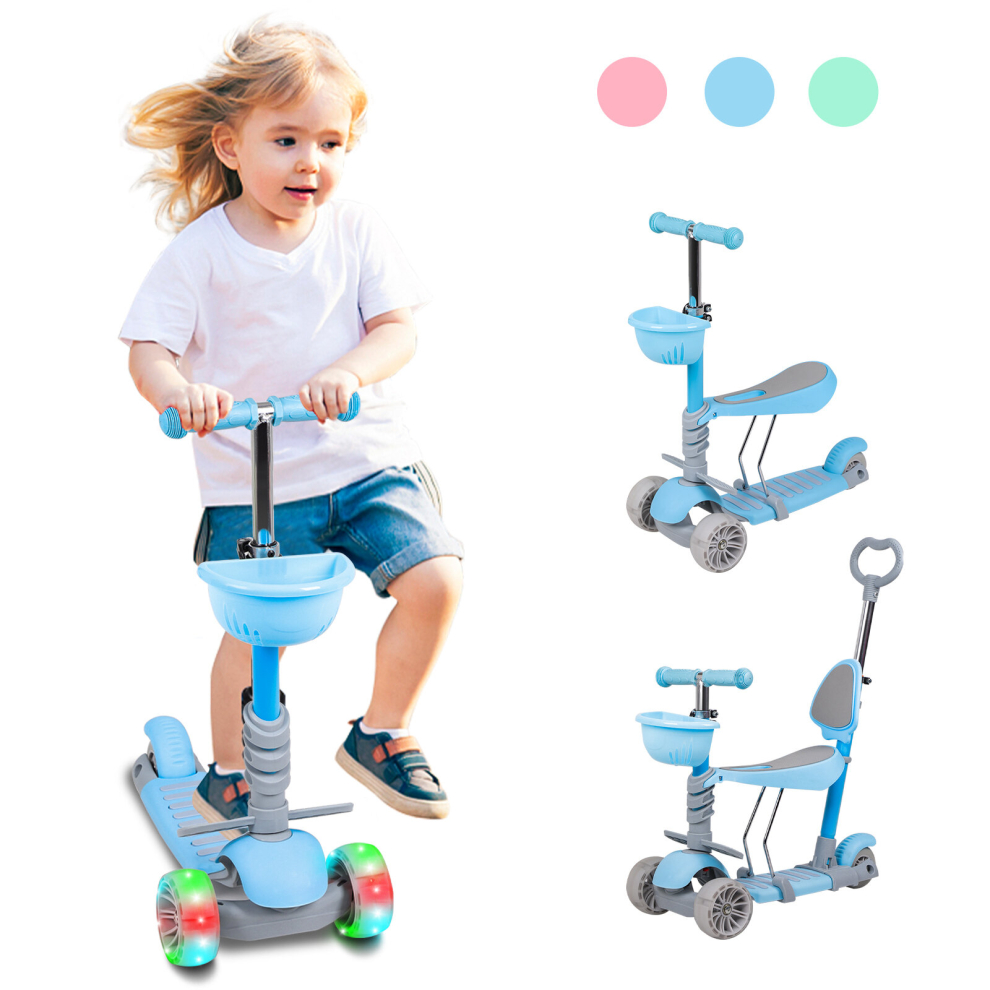 (Blue) 5-in-1 Kids Scooter Toddler Kick Scooter