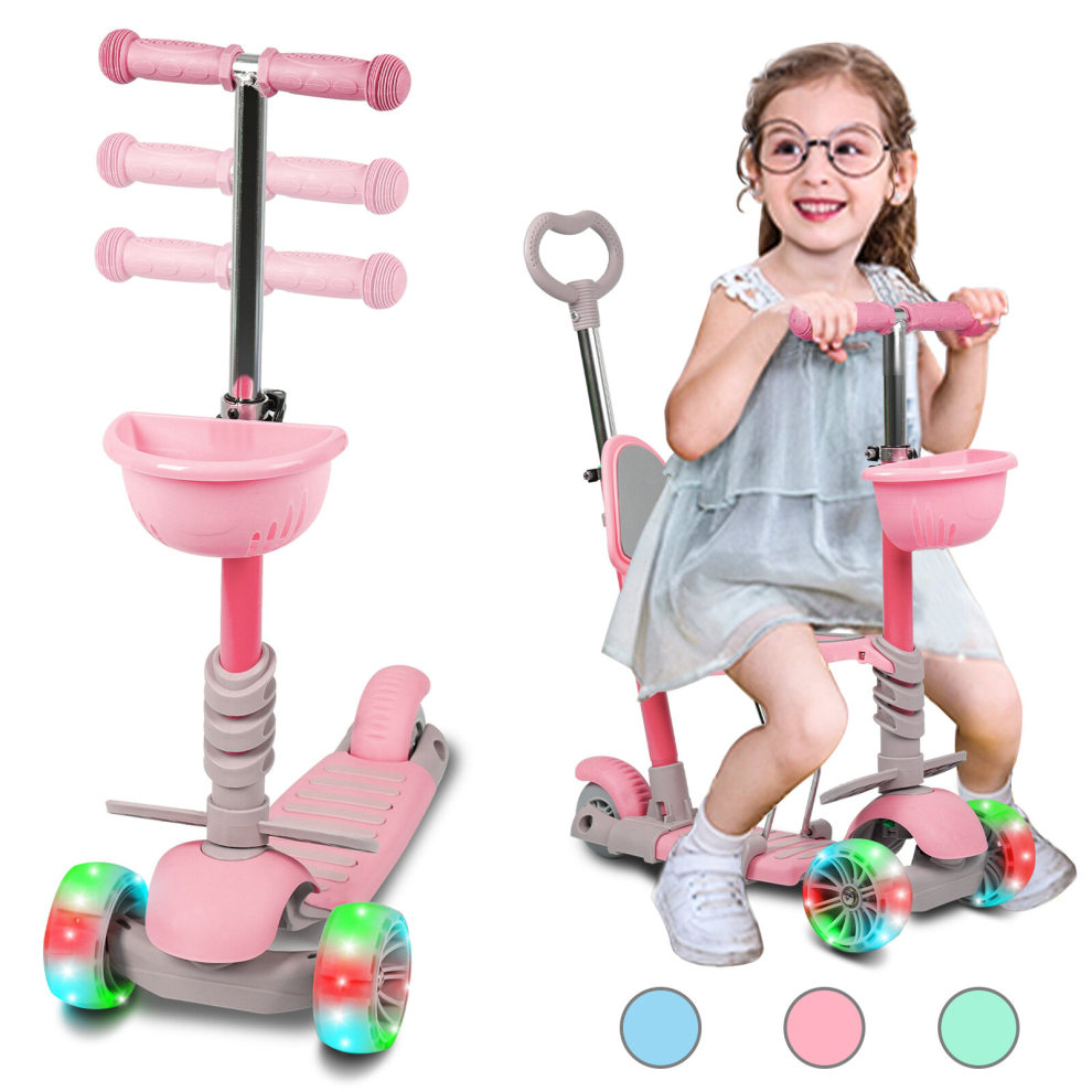 (Pink) 5-in-1 Kids Scooter Toddler Kick Scooter