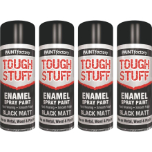 4 x 400ML TOUGH STUFF ENAMEL BLACK MATT SPRAY PAINT METAL PLASTIC