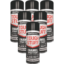 6 x 400ML TOUGH STUFF ENAMEL BLACK MATT SPRAY PAINT METAL PLASTIC