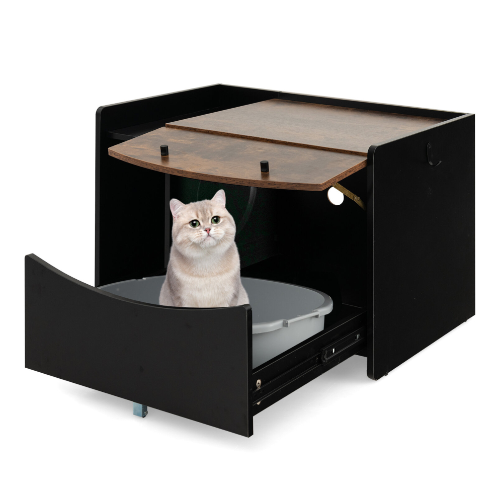 Large Cat Litter Box Winding Entry Kitty Hidden Washroom w/ Pull-out Drawer