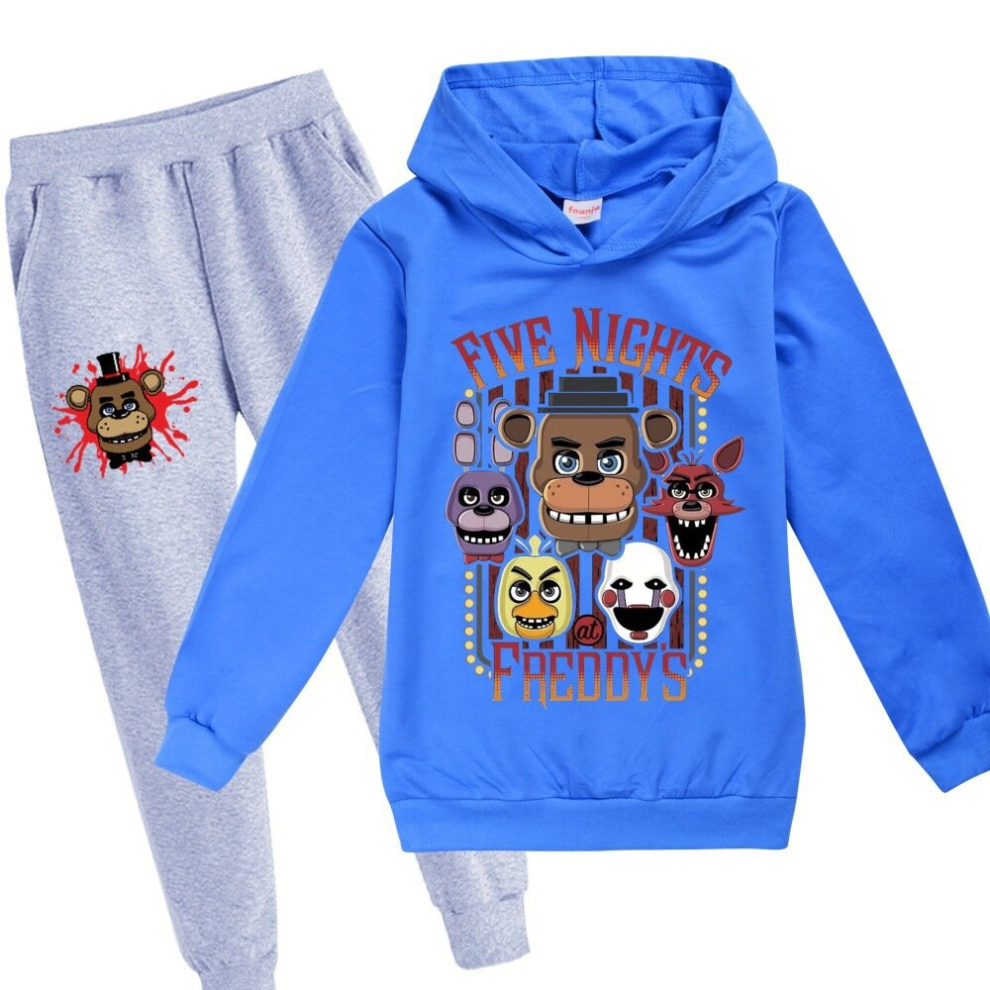(Dark Blue Top + Grey Pants, 5-6Y) FNAF anime hoodie + trousers autumn and winter boys and girls fashion casual children's clothing-image-OPC-PD6RHSC-NEW