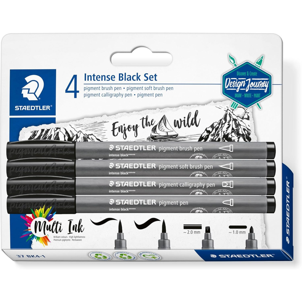 STAEDTLER 37 BK4-1 Pigment Arts Intense Black Set (Blister of 4)