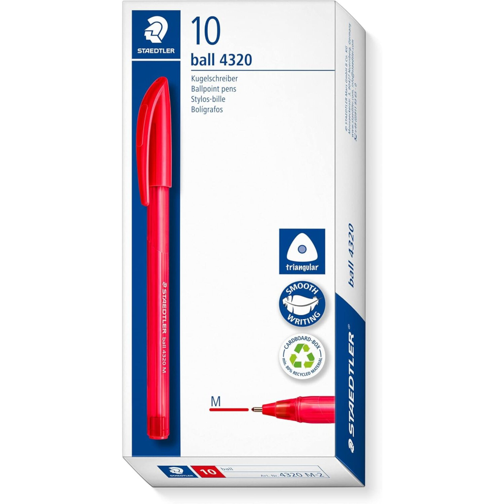 Staedtler 4320 M-2 Stick Rainbow Ballpoint Pen - (Box Of 10) Red
