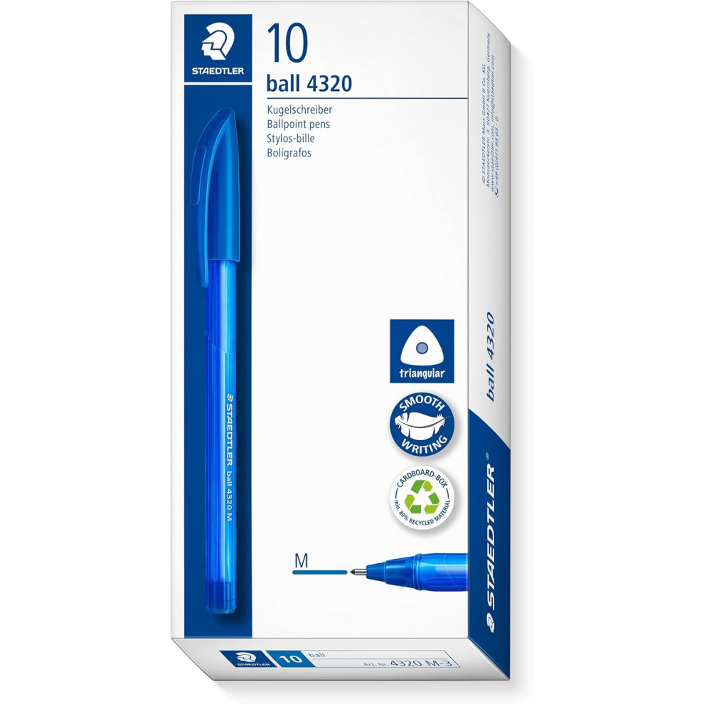 Staedtler 4320 M-3 Stick Rainbow Ballpoint Pen - (Box Of 10) Blue