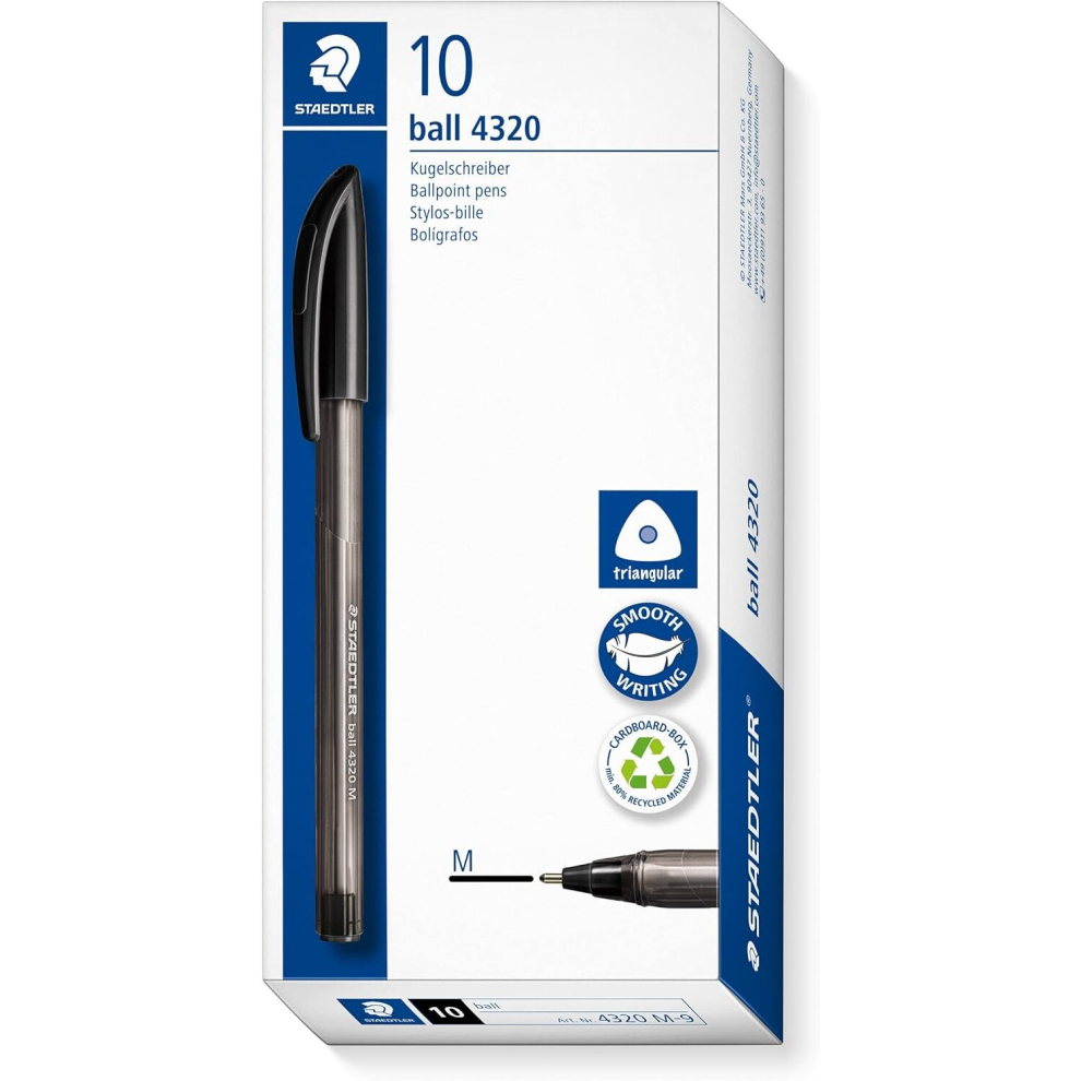 STAEDTLER 4320 M-9 Stick Rainbow Ballpoint Pen - Black (Box of 10)