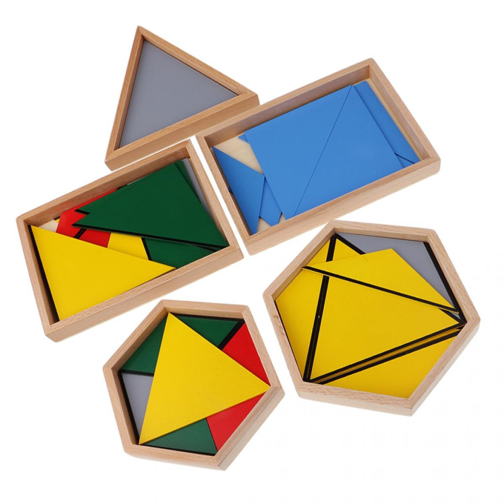 5pcs Montessori Educational Toys Geometric Shapes Triangles Sensory Material Math Building Toy Wooden Puzzle Gift Kids 