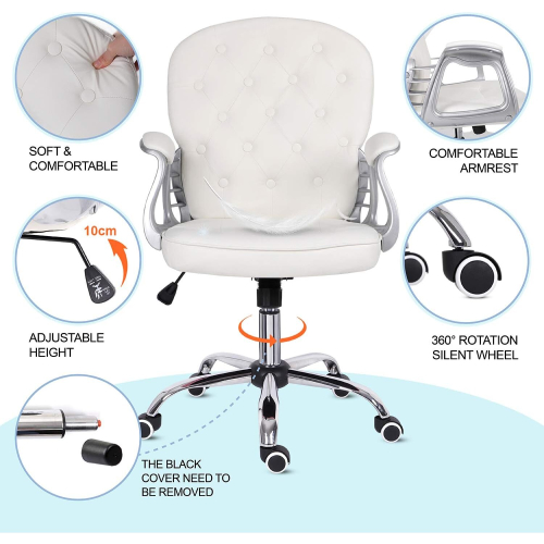 White Home Office Armrest Ergonomic Swivel Chair with Rocking Function 2