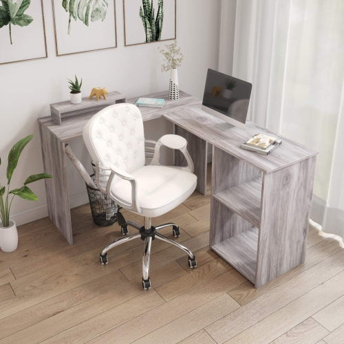 White Home Office Armrest Ergonomic Swivel Chair with Rocking Function