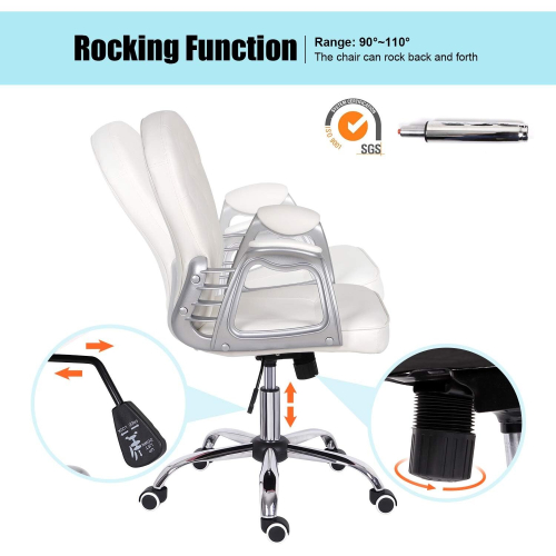 White Home Office Armrest Ergonomic Swivel Chair with Rocking Function 1