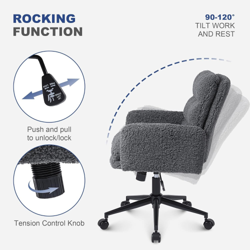 Office Chairs Faux Cashmere Adjustable ComfortableFaux Fur Dark Grey 2