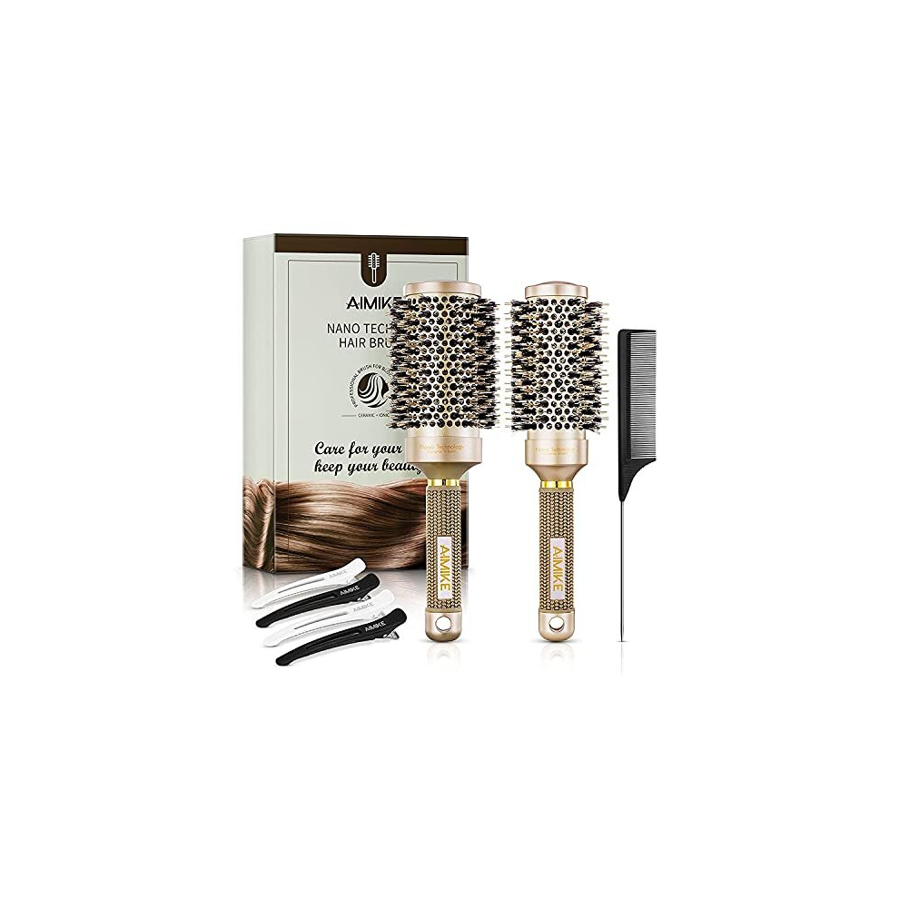 Aimike Round Brush, Nano Thermal Ceramic & Ionic Tech Hair Brush, Small Round Barrel Brush With Boar Bristles For Blow Drying, Styling, Curling And Shine
