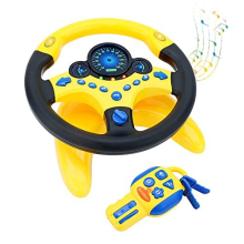 Car Backseat Pretend Simulated Driving Steering Wheel Toy with Light and Music, Early Educational Gifts for Kids-Yellow