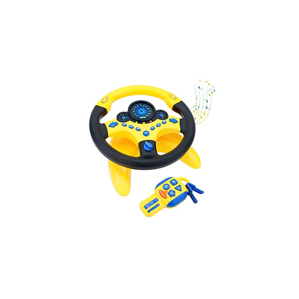 Deao Toys Car Backseat Pretend Simulated Driving Steering Wheel Toy With And Music, Early Educational Gifts For Kids- Light/Yellow