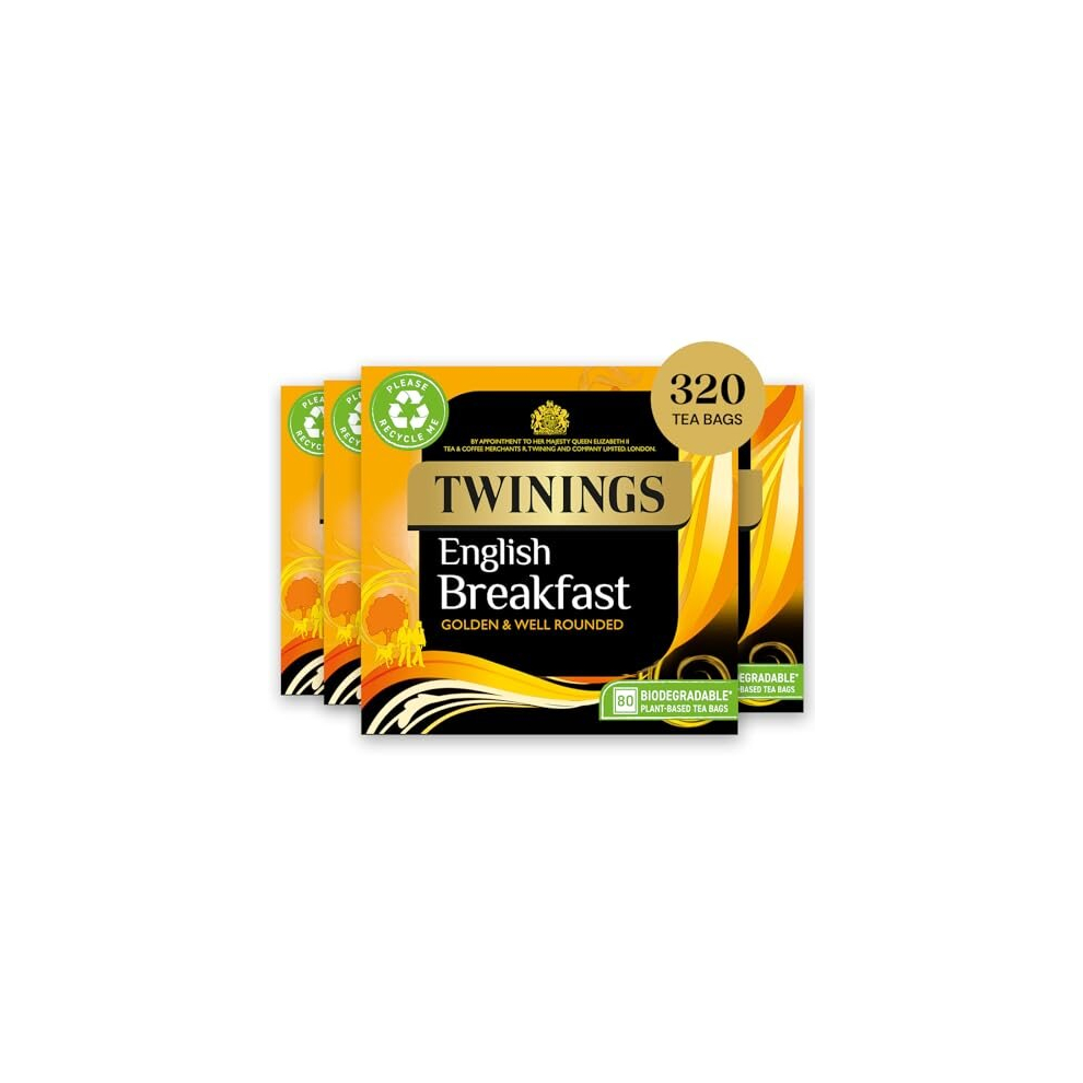 English Breakfast Tea | Golden, Well Rounded & Full Bodied Black Tea | Multipack Bulk Buy, 320 (4 x 80) Biodegradable Tea Bags