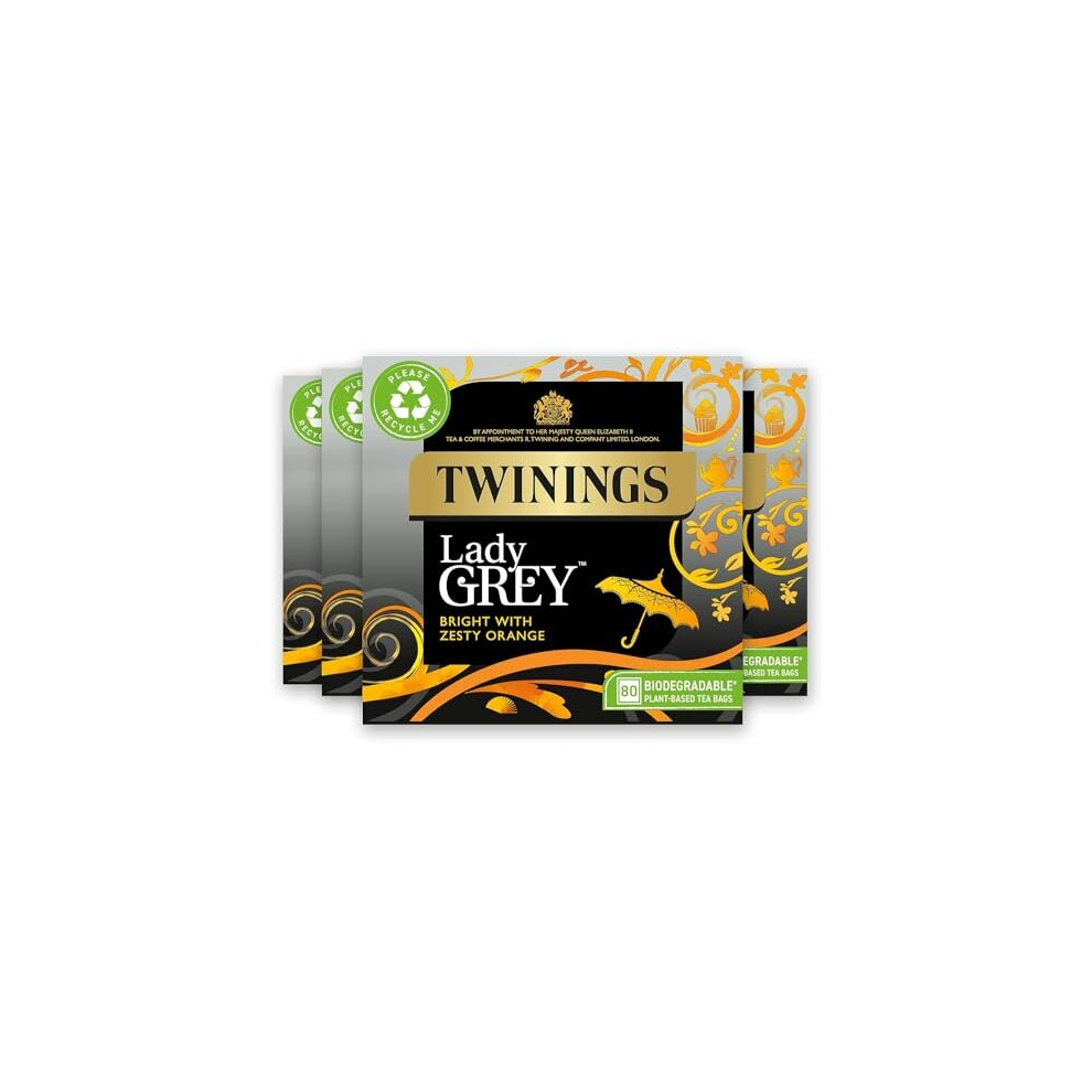 Lady Grey Tea | Bright & Refreshing Black Tea with Zesty Orange | Multipack Bulk Buy, 320 (4 x 80) Biodegradable Tea Bags