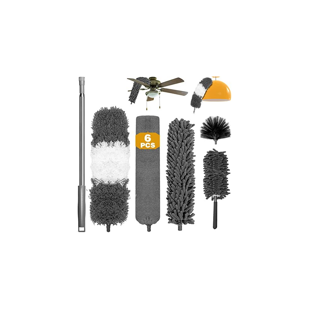 Wehers Dusters For Cleaning Extendable, 6Pcs Feather Duster With 30-100 Inch Telescopic Extension Pole, Detachable Bendable Washable And Reusable Dusters For