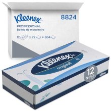 facial tissue Box 8824 - soft, strong and absorbent - 12 x 72 (864 facial tissues) white, 3-ply, fragrance-free
