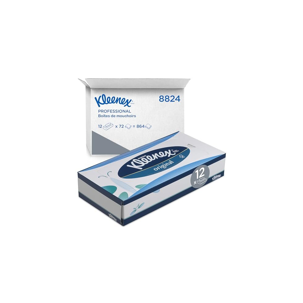 Kleenex Facial Tissue Box 8824 - Soft, Strong And Absorbent - 12 X 72 (864 Facial Tissues) White, 3-Ply, Fragrance-Free