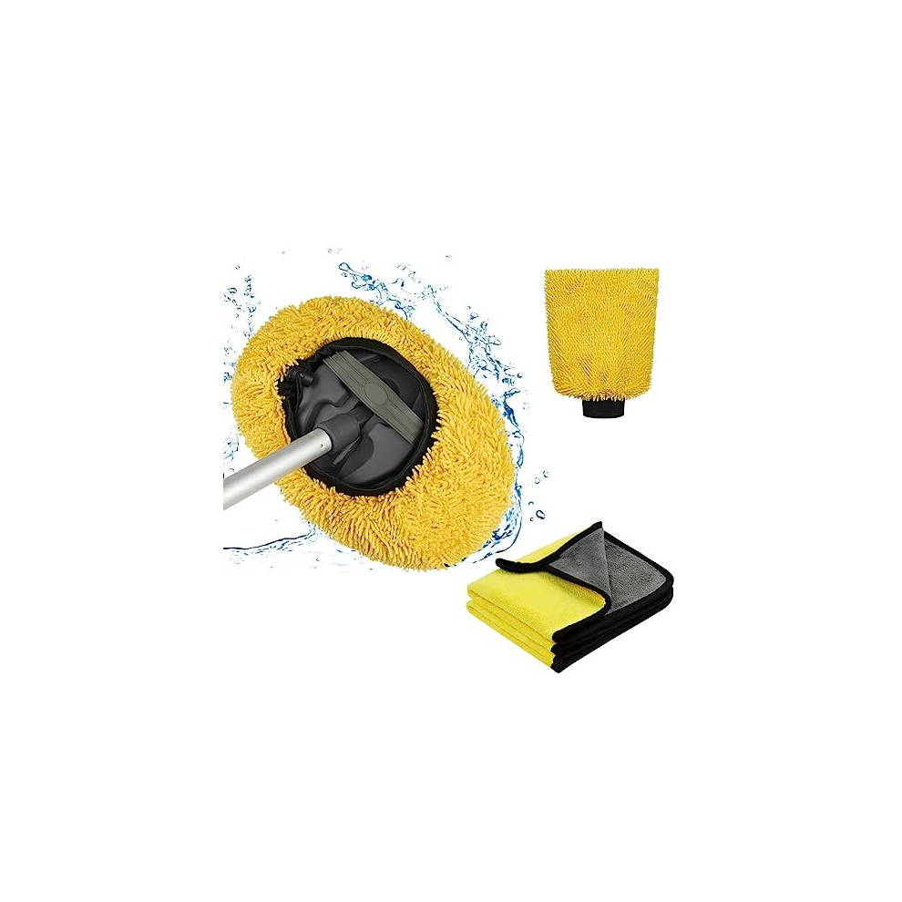 Car Wash Brush Cover, 4 Pcs Microfiber Car Wash Kit, Multifunctional Car Wash Tool with Car Drying Towel and Car Wash Gloves for Cleaning Cars, SUV,