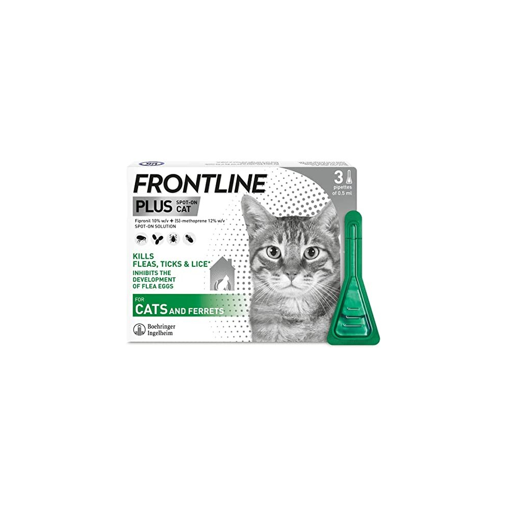 FRONTLINE Plus Flea & Tick Treatment for Cats and Ferrets - 3 Pipettes