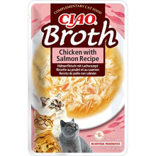 Ciao Broth by INABA Cat Treat - Chicken with Salmon - 12 Packs (480g total) / Moist Cat Treat, Delicious & Healthy Snack, Food Topper, Side Dish,