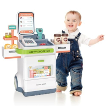 Cash Register Playset for Kids,47PCS Kids Store Supermarket Playset Pretend Play Cash Register Toy with Scanner, Grocery Game Food Set and Play