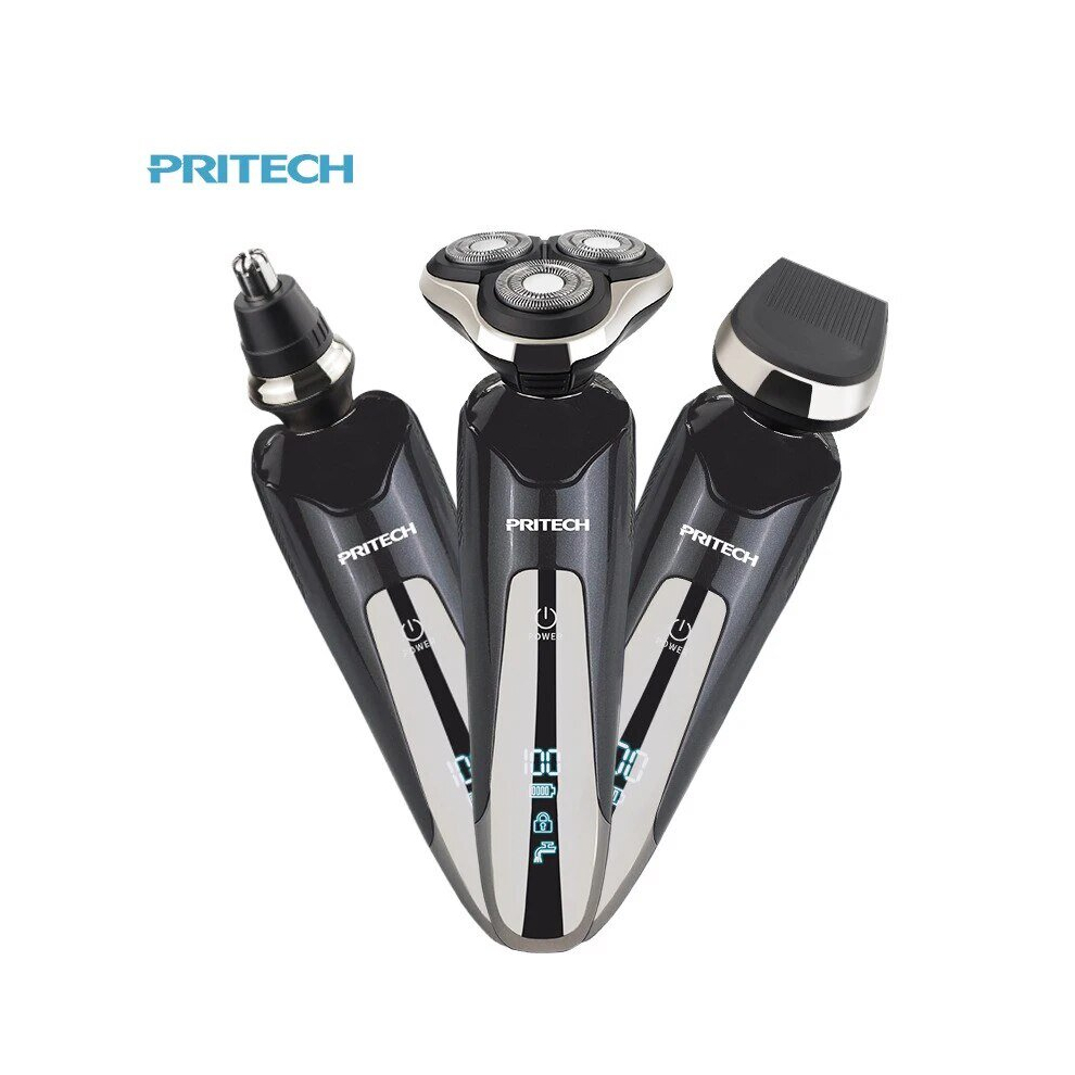 (BSM-1505) PRITECH Electric Razor for Men USB Rechargeable Razor Clipper Face Waterproof Rotary Beard Nose Trimmer