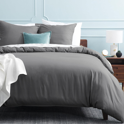Imperial Rooms (Grey, Single (137 x 200 cm)) Plain Duvet Quilt Cover 3PC Reversible Bedding Set 2