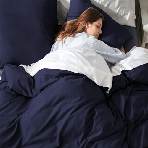 Imperial Rooms (Navy, Double (200 x 200 cm)) Plain Duvet Quilt Cover 3PC Reversible Bedding Set 2