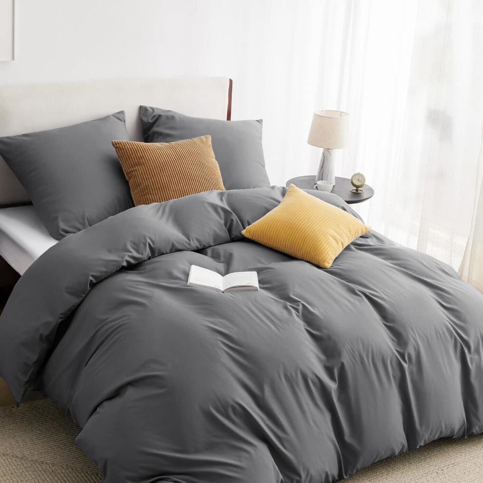 (Grey, Super King (260 x 220 cm)) Plain Duvet Cover Luxury Reversible 3PC Bedding Set Single Double King Sizes