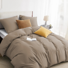 (Beige, Single (137 x 200 cm)) Plain Duvet Quilt Cover 3PC Reversible Bedding Set