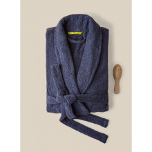 Bathrobe 380 GSM 100% Cotton Terry Silky Soft Spa Quality Comfort Shawl Collar & Pocket Blue Color 1 Piece Navy Blue