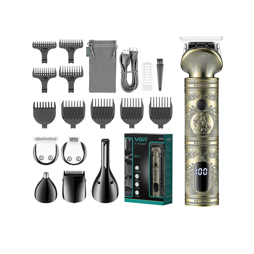 (V-106) VGR Grooming Kit Hair Trimmer 6 In 1 Hair Clipper Nose Trimmer Shaver Body Trimmer Professional Rechargeable Metal Vintage V-106 
