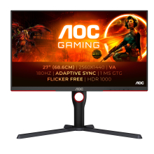 Monitor PC - AOC - Q27G3XMN - 27" QHD - MiniLED - 180Hz - 1ms - Regolabile in altezza - 2 HDMI 1 DP - Adaptive Sync - Nero