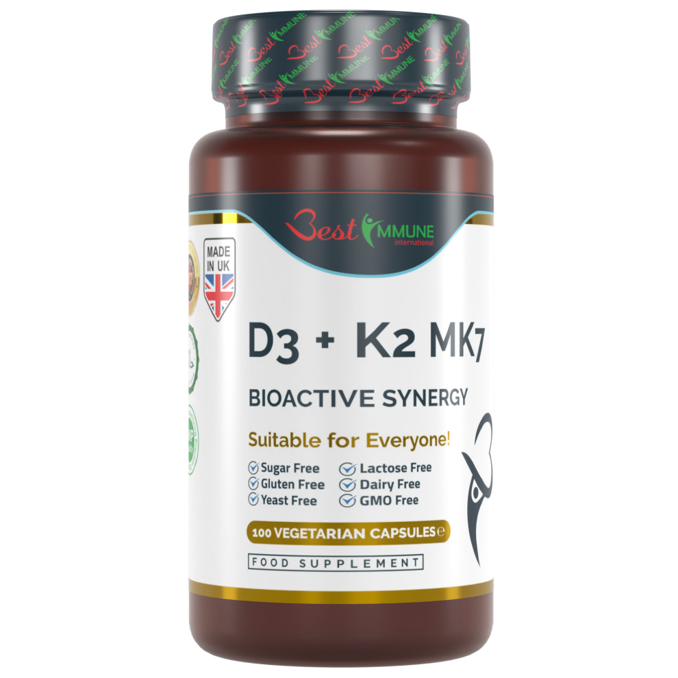 Vitamin D3 2000IU K2 MK7 100mcg Natural Premium Quality 100 Capsules Immune Support Perfect Proportions Maximum Absorption