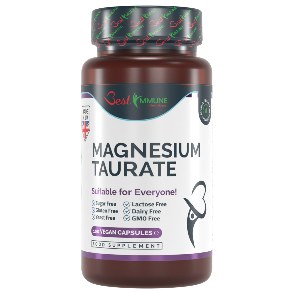 Natural Magnesium Taurate 500mg Premium Quality Ideal Strength 100 Vegan Capsules Highest Bioavailability