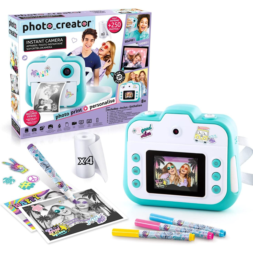 Digital camera for kids, built-in printer, 250+ dry print, 4GB SD card, rechargeable, (CLK 004), multi-color, 24.1 x 6.1 x 20.1 cm 