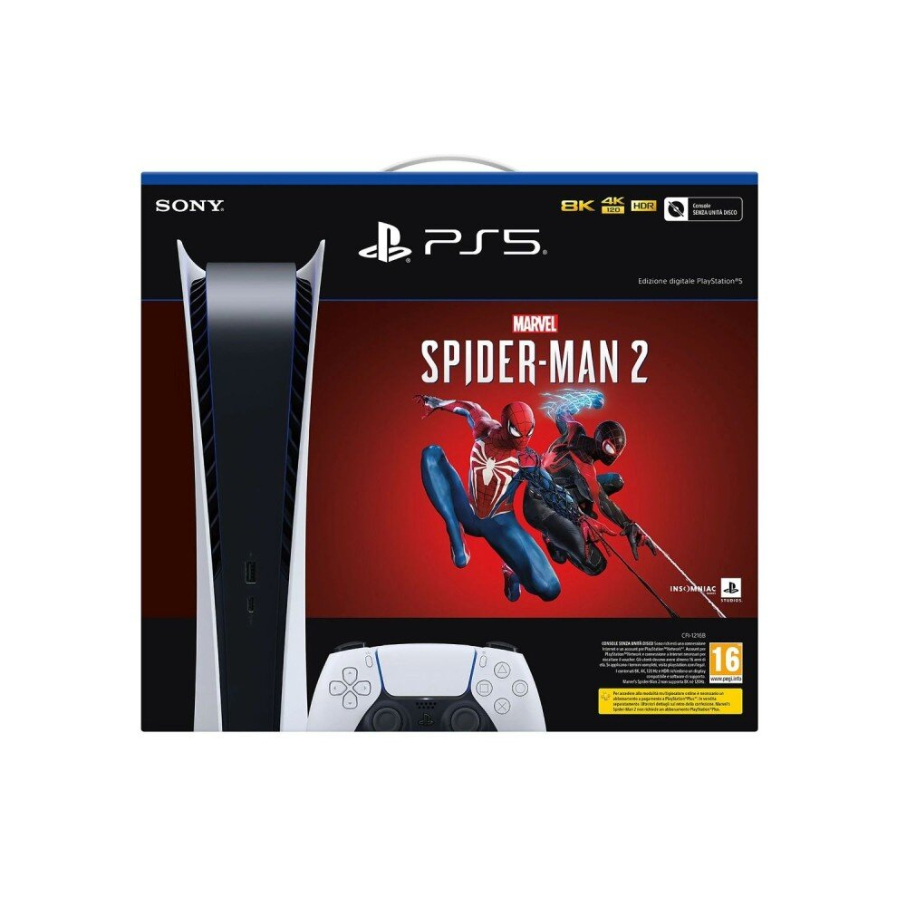 PS5 Console 825GB Digital Ed. White + Spider Man 2